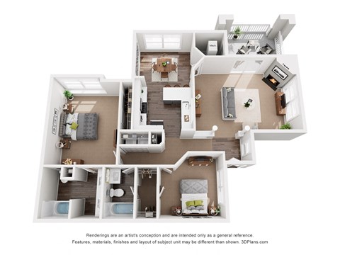 Floor plan for 2 beds, 2 baths, 1158 sqft